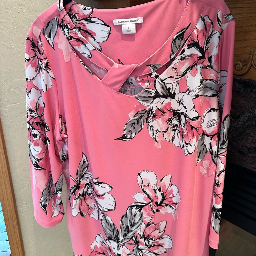 Allison Daley Pink and Black Floral Blouse